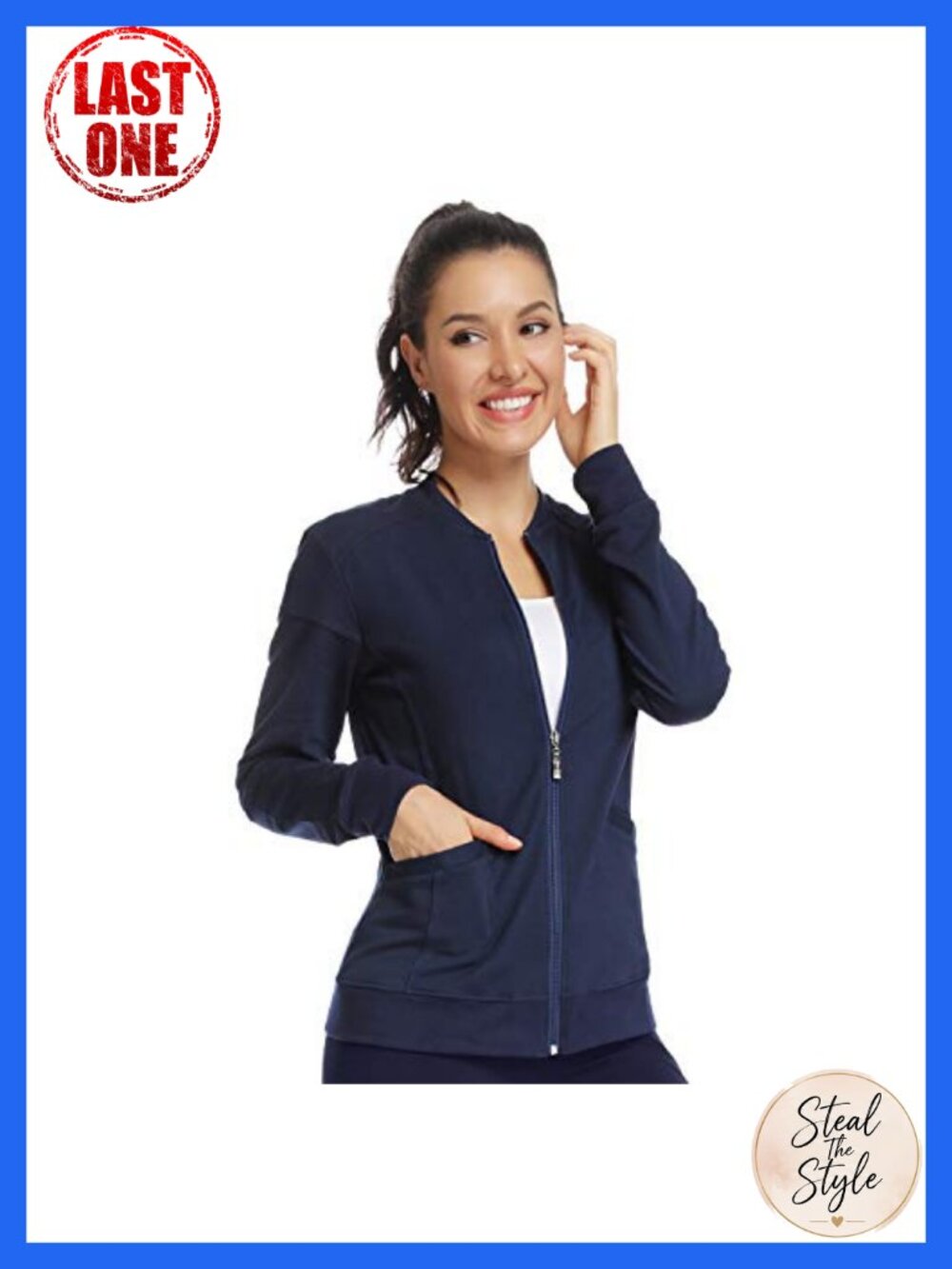 Women's Zip Front Warm-Up Scrub Jacket Long Sleeve Lightweight Medical